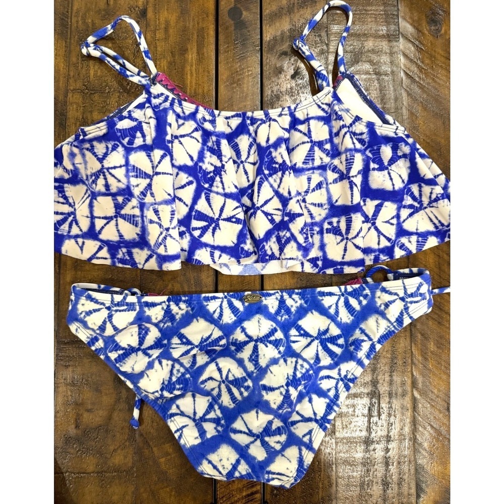Hobie Side-Tie Bandeau Bikini Size Medium Beach Boho Tie Dye Flounce HS3BE88
